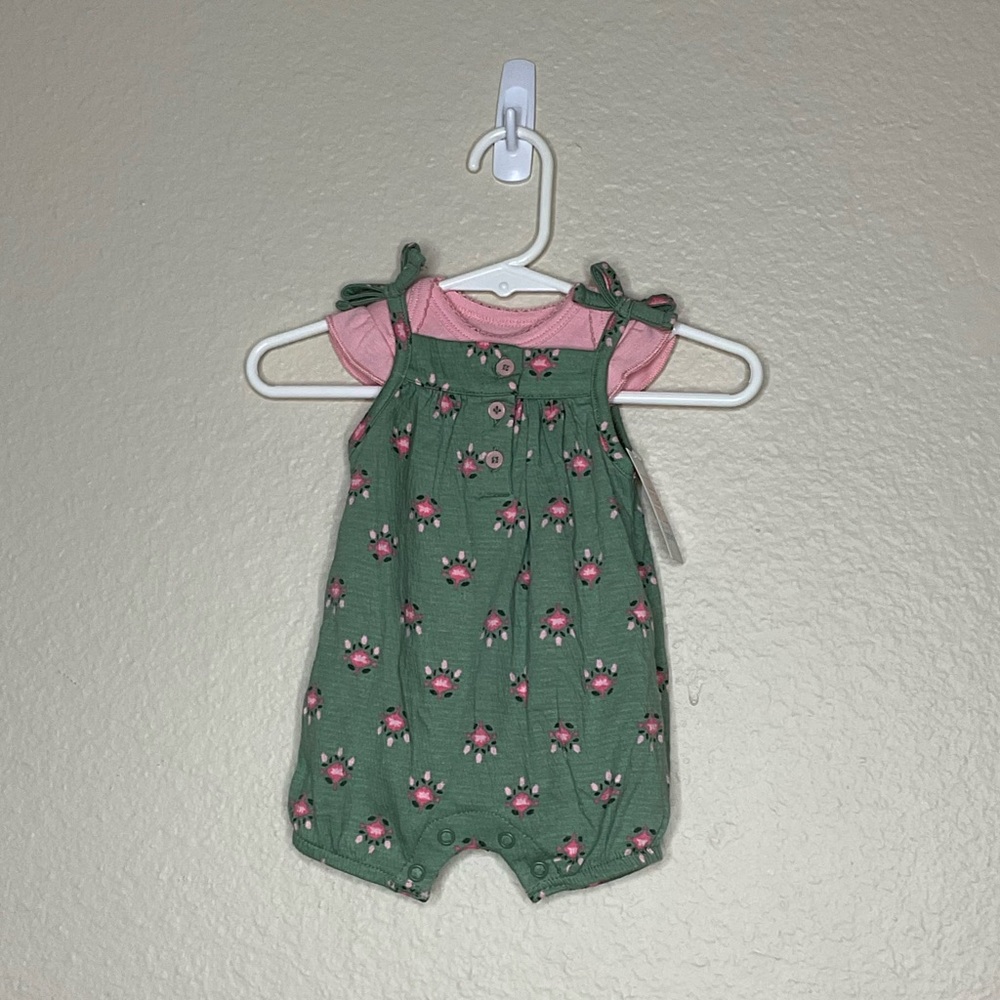 Carters Girls One Piece with knotted overalls set NWT NB